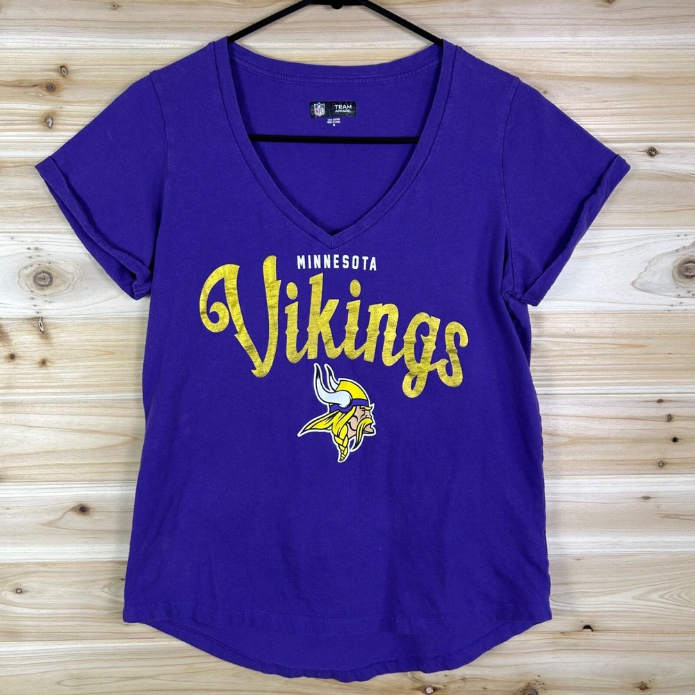 NFL Minnesota Vikings T-Shirt Womens Medium Purple V-Neck Team Apparel Shirt